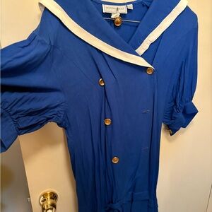 Blue Nautical Dress with White Trim